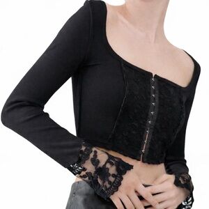 Rare Urban Outfitters Black Corset Leona Lace Crop Top